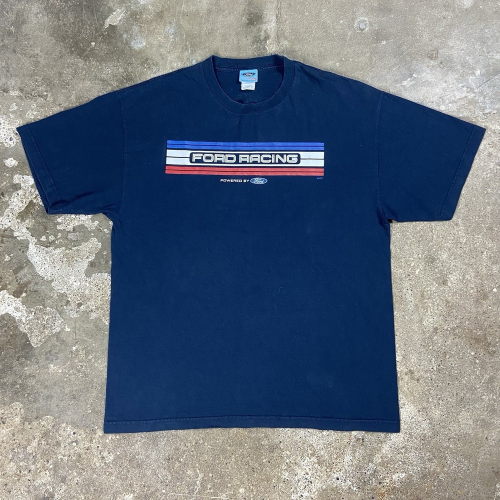 Vintage 90s Ford T-Shirt Size XL Navy Blue Racing Performance NASCAR Graphic
